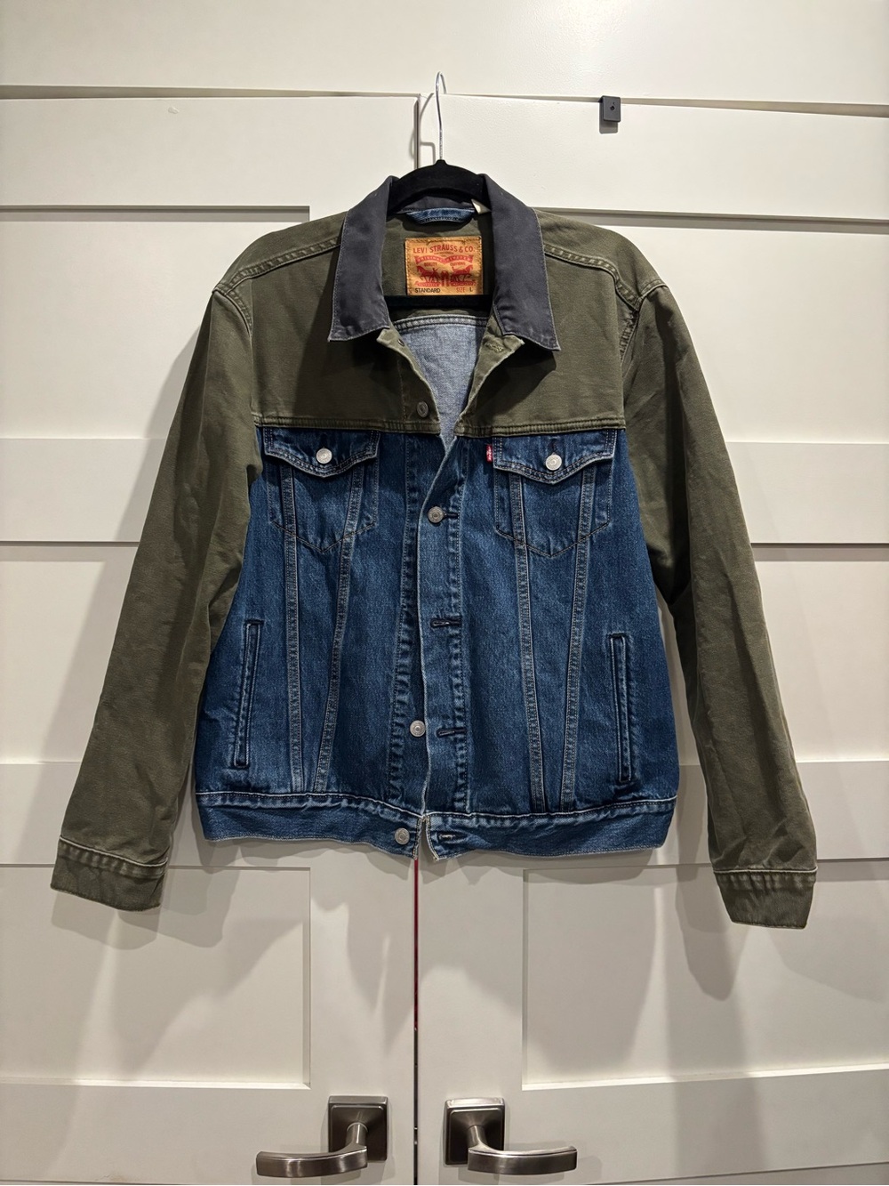 Levi's Blue Denim with Olive Green Sleeve Jacket